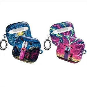 Courage the Cowardly Dog – Surreal Starry Night Art AirPods Case Collection, Van Gogh-Inspired Cosmic Sky & Lightning Storm Designs, Retro Cartoon Nostalgia Cover for AirPods Pro 1/2/3 & AirPods 1/2/3/4, Perfect Gift