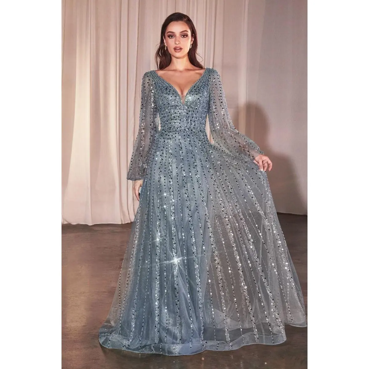 Cinderella Divine -CD0240 V-Neck Beaded A-Line Dress
