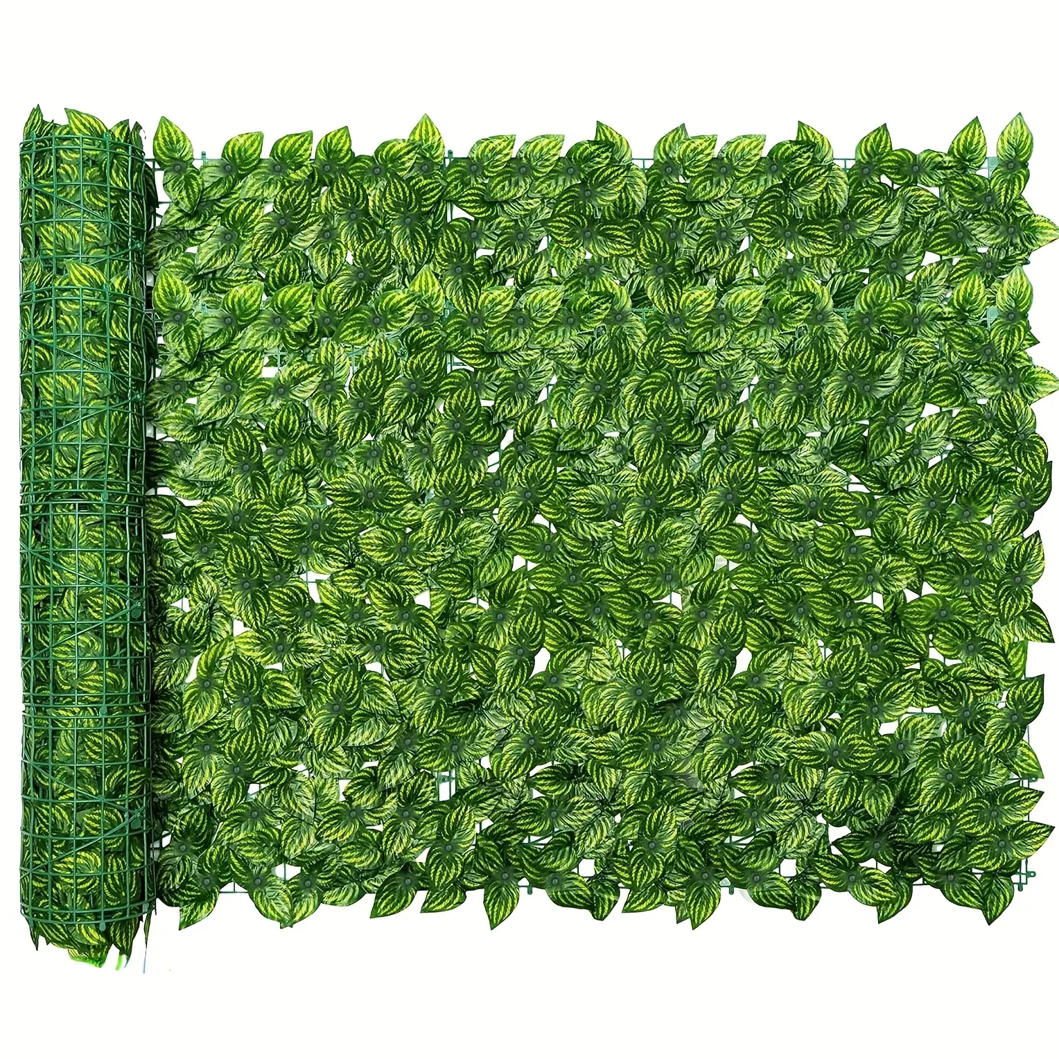 19.7x118inch Artificial Ivy Privacy Fence Screen, Artificial Faux Ivy Hedge, Expandable Faux Privacy Fence with Decoration for Outdoor Garden, Color Printing Watermelon Leaves