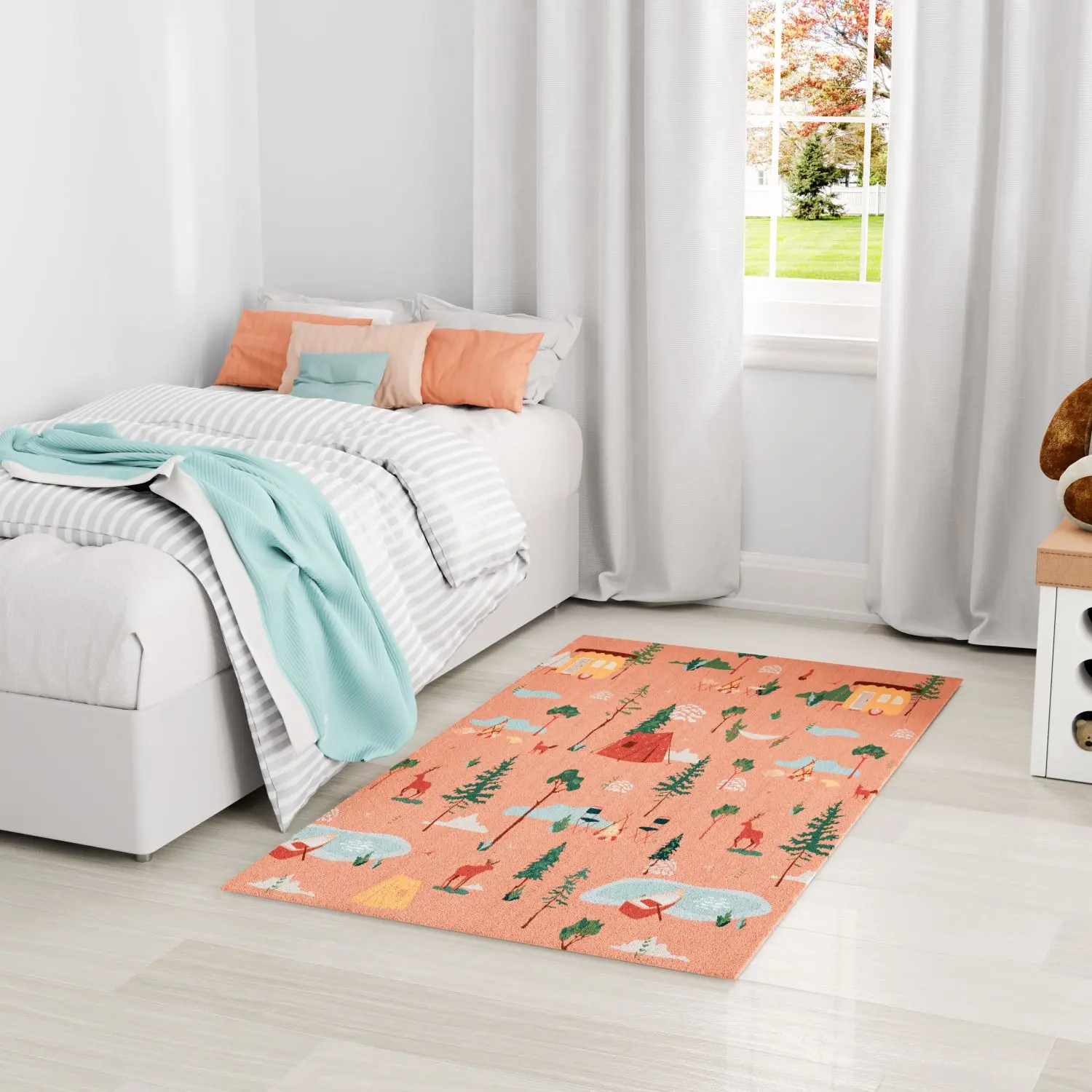 Nourison Imagination Kids Non-Slip Area Rug - Whimsical Adventure Camping Scene Design, Multicolor, Machinewash Easy, Safe Floor Grip, Ideal for Kid Room, Indoors Use
