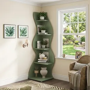 70-Inch Five-Layer Corner Bookshelf, Corner Display Cabinet, Multifunctional Room Decoration Shelf, Indoor Plant Stand, Modern Simple Style, Easy to Install, Suitable for Living Room, Study, Bedroom, Perfect for Storing Books, Ornaments and Plants, Practi