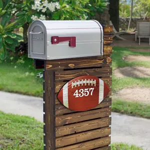 Designocracy MA989802-18 18 in. Football Wooden Custom House Number Sign Decor, Classic Crafted Home Signs, Gift-Worthy Artwork for Home Decor