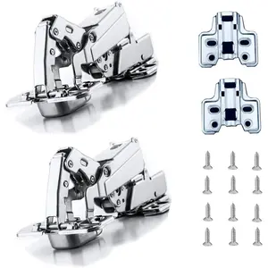 165 Degree Soft Close Full Overlay Frameless Hinges 2 Pack, for Cabinets Door Brushed Nickel Flush Clip-on Hinge with Screws