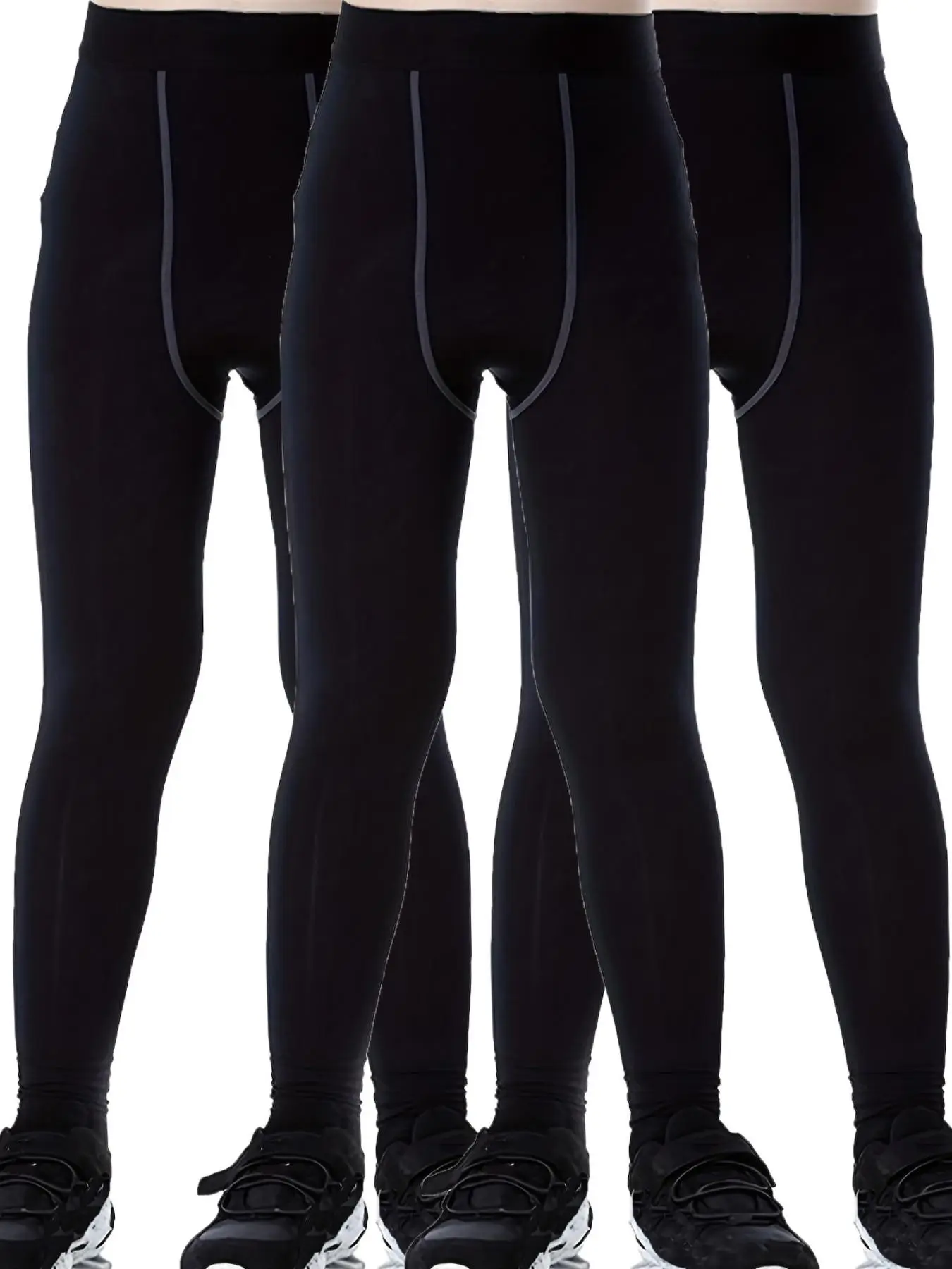 Boy's Top-stitching High Waist Compression Leggings, Sporty Breathable Skinny Pants, Boys Sports Bottoms for Workout Running