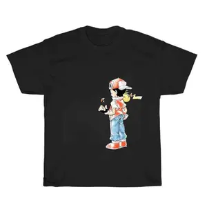High Quality, Pokemon Parody Turquoise Blue Baby's T-shirt - Pikachu and Ash Ketchum, Anime Merch,