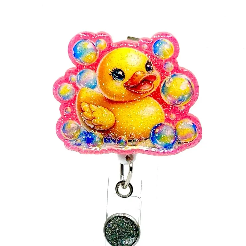 Charming 2” Baby Rubber Duck Badge Reel with Retractable Swivel Alligator Clip for RN LPN OBGYN Dental & Pediatric Professionals