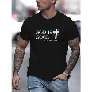 "God Is Good All The Time" Simple Cross Christian T-Shirt 100% Cotton Soft Casual Unisex Men Women Short Sleeve Graphic Tee