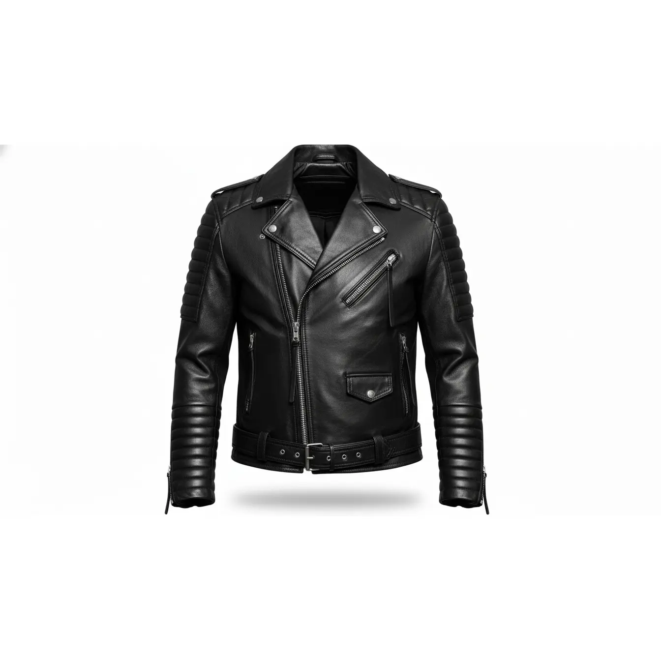 Men’s Black Genuine Leather Café Racer Motorcycle Biker Moto Quilted Jacket