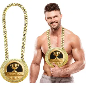 Greatest of All Time Turnover Chain - 6" Big Gold Awards Medal Goat Trophy Necklace Champion Chain for Football Fantasy Basketball Soccer Sports Achievements MVP Turnover Chain Athlete Prize Gifts