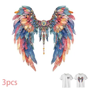 Colorful Feather Wings Design, DIY Heat Transfer Vinyl Sticker for T-shirts, Jeans, Hoodies, Backpacks, Durable PVC Material, Washable and Reusable Iron-On Decal, Pattern Only