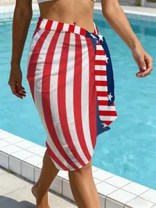 Women's American Flag Sarong Beach Cover Up Sheer Swimsuit Wrap Skirt Patriotic 4th of July Bikini Pareo fathersdaygift