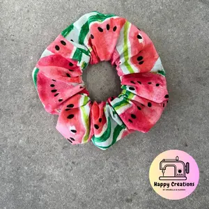 Handmade Hair Scrunchie - Watermelon Hair Scrunchie - Watermelon Fabric Hair Tie