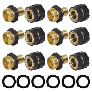 Garden Hose Quick Connector, 3/4 Inch Male and Female Garden Hose Fitting, Leakproof Durable Aluminum, 6 Set, Rubber Washers Included