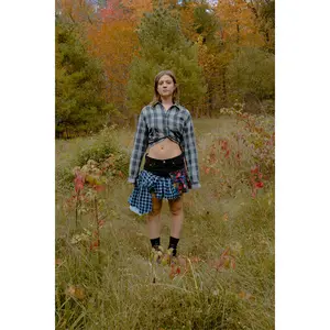 Run & Follow Zero Waste Matilda Skirt- Patchwork Blue, Plaid, Floral Mini Skirt with Detachable Tiers