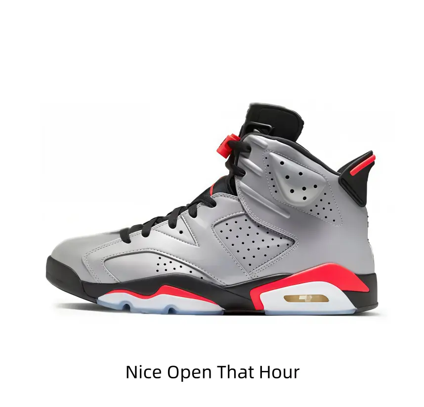 Metallic Silver High-Top Running Shoes, Bold Red Geometric Accents, Icy Translucent Outsole, Reflective Surface, Futuristic Sports Collectible for Modern Streetwear Outfits