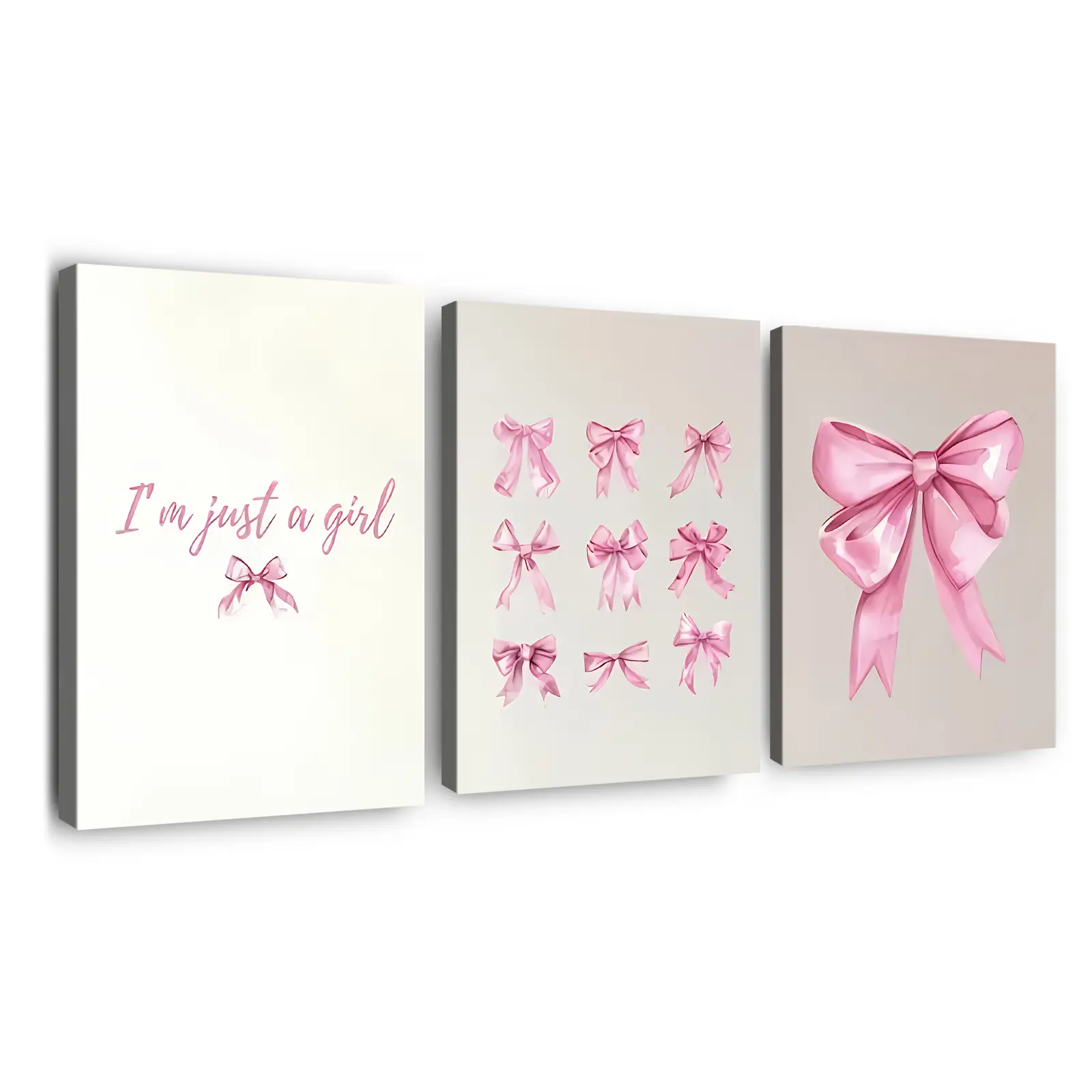 3pcs Bow Canvas Art Set, Soft Bow and Text Design, Wooden Frame Wall Decor, Aesthetic Wall Decor, Decorative Wall Art, Wall Decoration, Living Room Bedroom Girl Space Home Use, Modern Home Decoration