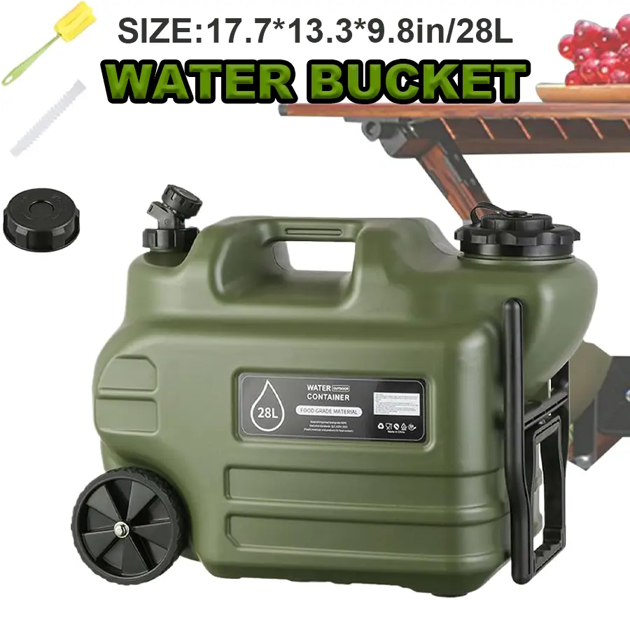 28L Rectangular Shape Food-Grade Portable Water Storage Tank - 7.4-Gallon (28L), BPA-Free, Leakproof Spout, Rolling Base, Universal Fitting, Outdoor Gear for RV, Backyard BBQs, Beach Trips