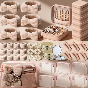 "Pink & Beige Sleepover Spa Set"-Aesthetic Party Favors Spa Gifts-girly apartment decor self care shelf pink organizer,unique woman gift,room decorations,boujee home accessories,chill room accessories,travel size cute,premium fragrance