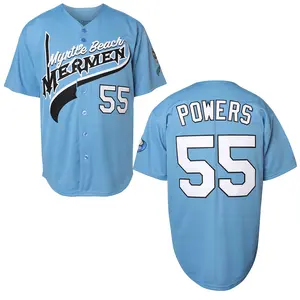 Men's Baseball Jerseys 55 Kenny Powers Eastbound & Down Charros Myrtle Beach Mermen Light Blue TikTok Viral Polo Shirt breezy bowl jersey Christmas Eve gifts Holiday