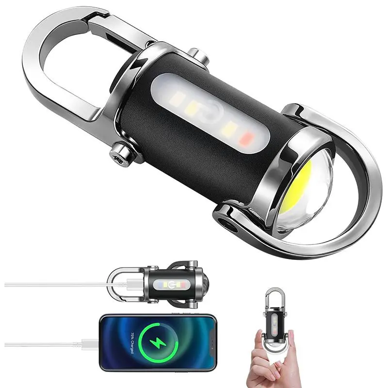 1PC Emergency Keychain Flashlight (3 in 1), all-metal keychain flashlight, Aluminum Alloy Flashlight, Rechargeable  EDC Tool with Red/Blue Strobe, 1200mAh USB-C Charging, IPX7 Waterproof, Portable Flashlight for Emergencies, Multifunctional Flashlight