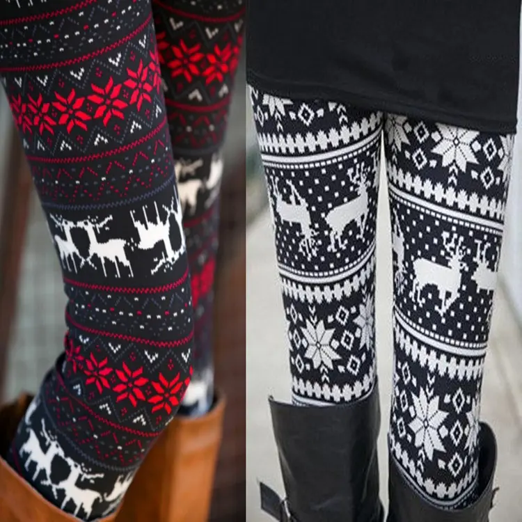 Popular brushed milk silk stretchy cropped pants with Christmas snowflake and deer print leggings