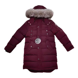 Women's Long Sleeve Moose Knuckle Causapscal Parka Coat - Warm Burgundy Outerwear Tops for Ladies