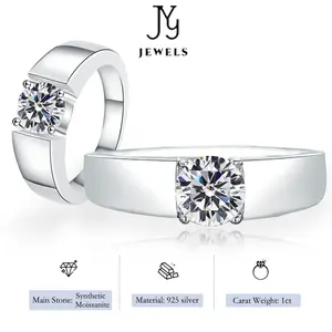 【JYJZZ216】Synthetic Moissanite S925 Silver Four Claw Men's Ring 1 Carat Simple Classic Glossy Personalized Fashion Ring.