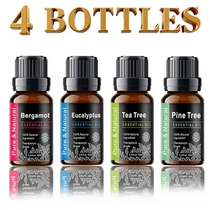 4pcs(Bergamot + Eucalyptus + Tea Tree + Pine) Essential Oils Set, Long-Lasting Fragrance, Suitable for Home Office Bathroom Use, Perfect Gift Idea, Enhance Your Space