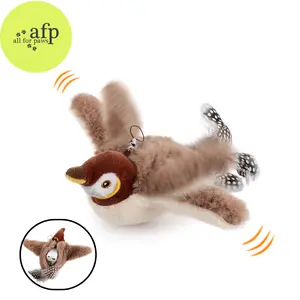 Allforpaws Natural Instincts Flapping Bird Chirping Cat Toy Brown with Feather Tail Durable Material for Extended Play Fun Mimics Real Prey to Trigger Hunting Instincts