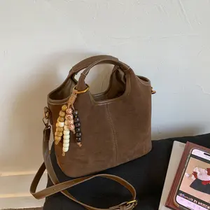 L1102 women's retro suede bucket bag 2025 new portable large-capacity shoulder messenger bag