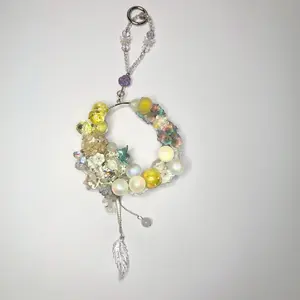 Yellow, Handmade Beaded Round Car Hangers Bookshelf Hangings Christmas Tree Decorations Elegant Beadwork Unique Look Functional Style