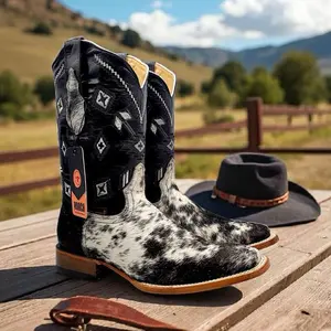 Hooch Boots | Men’s Square Toe Boots Unique Cowhide Hair Leather