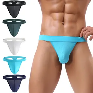 Men's Breathable Mesh Thong T-Back Underwear, Sexy Classic Low Rise Stretch Stretchy Hip Solid Color Thong, 5 Pack MultiColor S-XXL, Fall Wear Valentines Day Gift