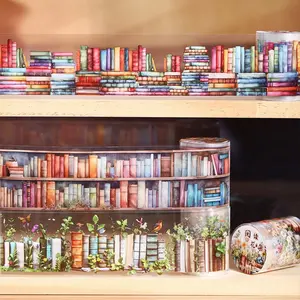 Bookshelf Decor PET-material Tape Set, 6 Style, Book Storage & Organizing Supplies, Durable Design for Home Office Use, Perfect Gift Idea