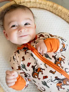 Rodeo Rider Zip-up Romper |  Bamboo Pajama sizes 0-3 month to 18-24 month | Convertible Zippy
