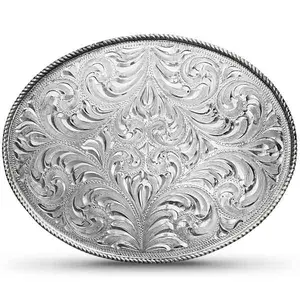 Classic Engraved Belt Buckle | Hand Engraved German Silver Base | Jewelers Bronze Rope Edge