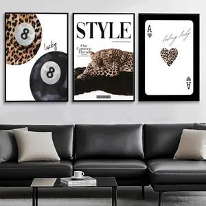 2D Flat, 3pcs 2D Flat Modern Wall Art Suitable for Any Room, Leopard Print, Zebra Pattern, Number 8, Lucky, Fashionable Lette