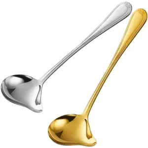 2-Pack 0.1 Ounce Mini Stainless Steel Gravy Spoon Small Ladle with Pouring Spout for Sauce Gravy Drizzle, Gold & Silver