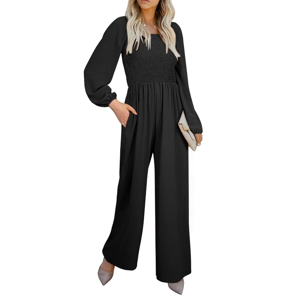 Dokotoo Women's Casual Loose Overalls Jumpsuits One Piece Long Sleeve Wide Leg Long Pant Rompers With Pockets
