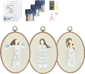 3 Sets Embroidery Kit for Beginners Adults, Christmas Cross Stitch Kits, DIY Punch Needel Kit with Stamped Angel Patterns and Full Tool