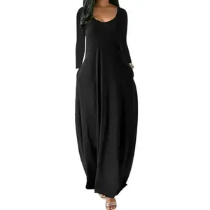 Women's Long Pajamas Coffee Leopard Print Round Neck Long Sleeve with Pockets Soft Comfortable All-Season Homewear