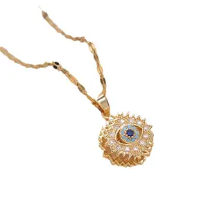 Evil Eye Necklaces 2PCS Colorful Devil's Eye Rotating Inlaid Zircon Blue Eye Pendant Necklace O-chain for Women Jewelry
