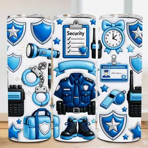 Police 3D  20 oz Tumbler - BPA Free, stainless steel, Leak proof, durable, with clear lid