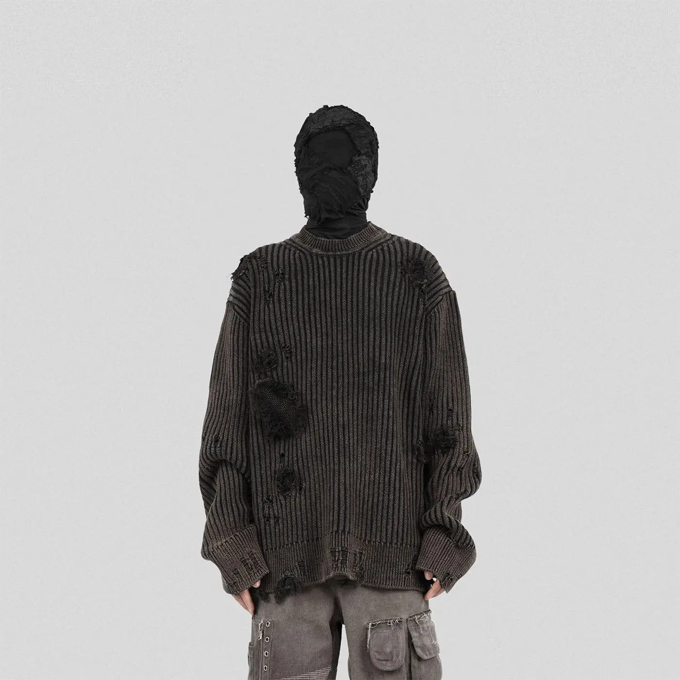 UNDERWATER Wasteland Ripped Sweater Charcoal