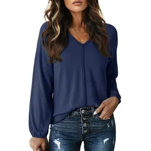 Dokotoo Womens Tops Fashion V Neck Long Sleeve Tops for Women Fall Outfits for Women 2026 Casual Loose Blouses
