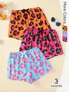 Women's Heart Print Elastic Waist Shorts Pyjama Set, 3 pack，Casual Comfy Shorts Set, Ladies Soft Sleepwear for All Seasons