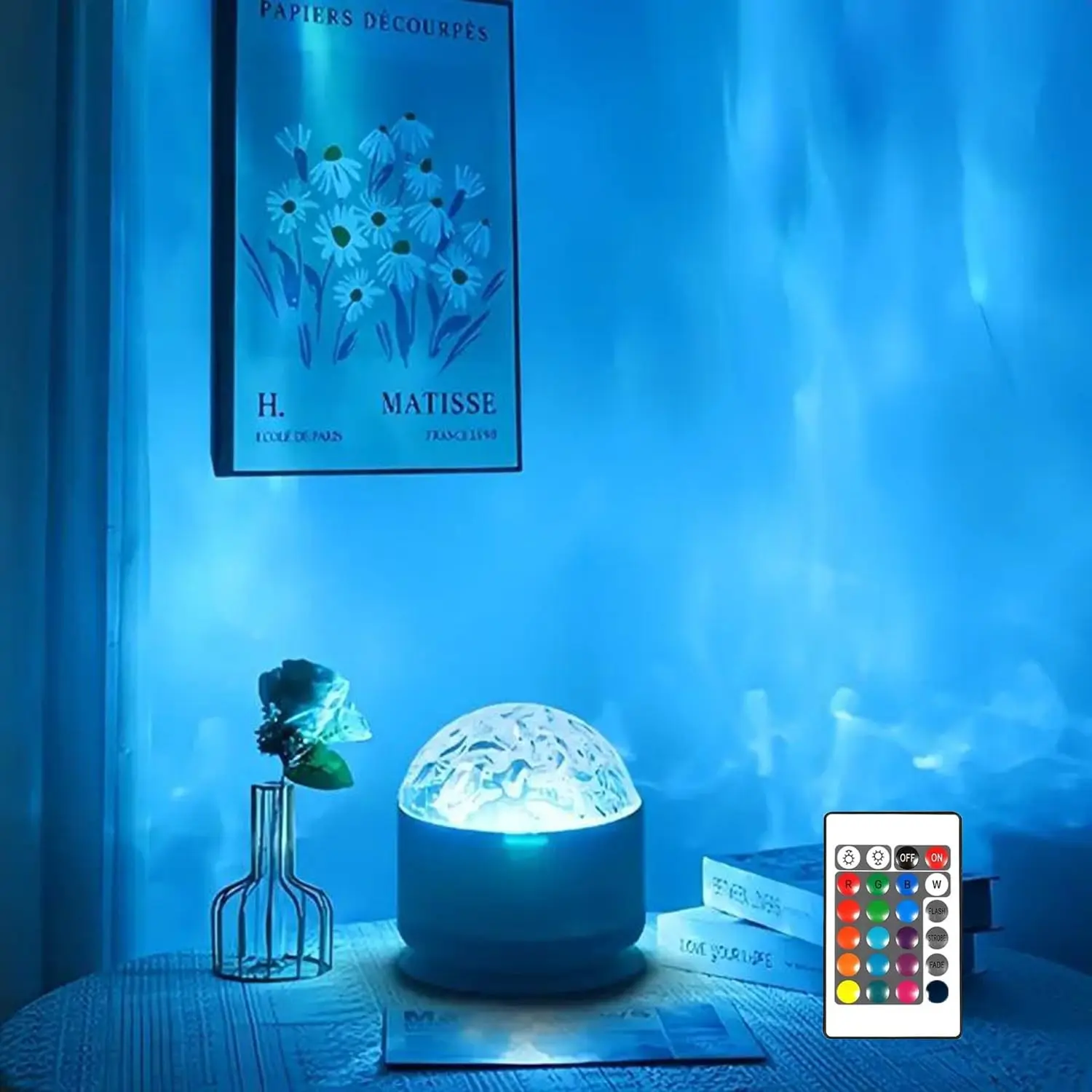 7 Color Change Along with the Rhythm of the Music，2 Scene - Ocean Wave & 3D Water Ripple Projector Light，Star Projector Night Light, Dimmable Star Projector, Starlight Projector for Bedroom, Party, Home Décor