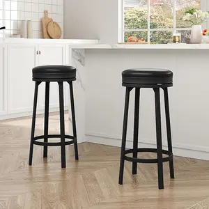 360° Swivel Bar Stool Set of 4, PU Leather Upholstered Counter Height Bar Stool with Metal Footrests, Mid Century Modern Barstool for Kitchen, Dinig Rooms, Apartments
