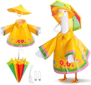 3 Pcs/Set Raincoat Porch Goose Outfits, Summer Lawn Goose Statue Raincoat Costume, Yard Goose Clothes Raincoats Umbrella Hat Outfit for 23" Statue Patio Garden Decoration