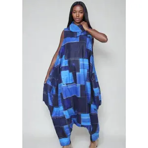 African-Inspired Patchwork Denim Jumpsuit l Dress l Combo